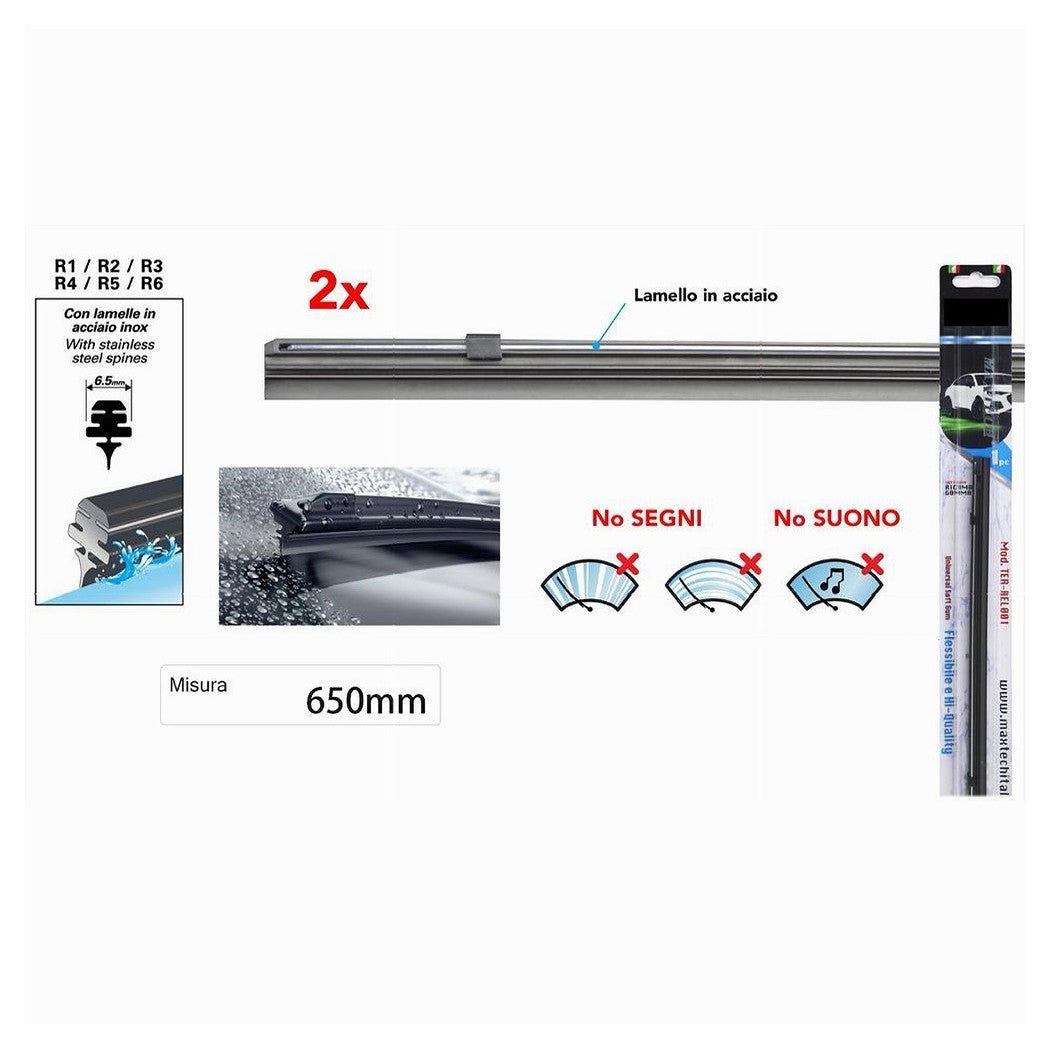 Ricambio Gomma Per Spazzola Tergicristallo Nero 65 Cm Lamello Acciaio Ter-rel004         