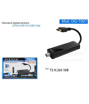 Ricevitore Digitale Terrestre Decoder Stick Dvb-t2 Hevc H265 10bit Hdmi Dg-t007         
