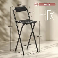 Set 2 Sgabelli da Bar Pieghevoli con Poggiapiedi, in Legno e Acciaio, 37x45x87 cm, Nero