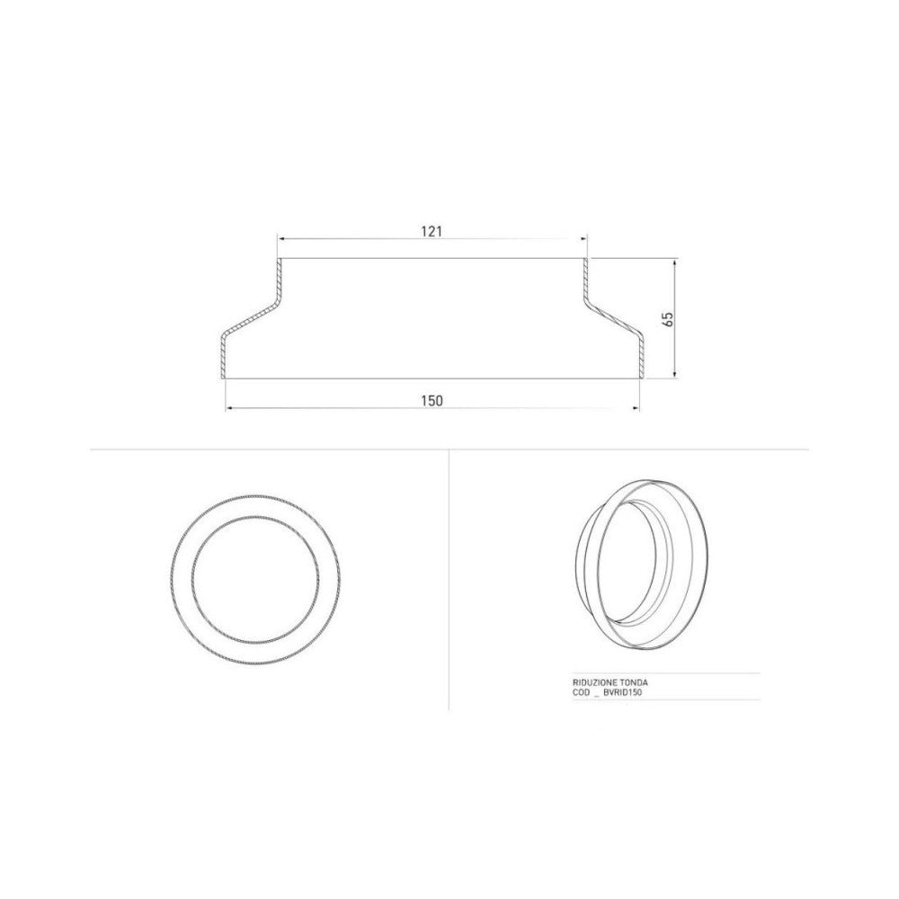 Riduzione tonda da 150 mm a 125 mm per tubo aspirazione cappa BVRID150