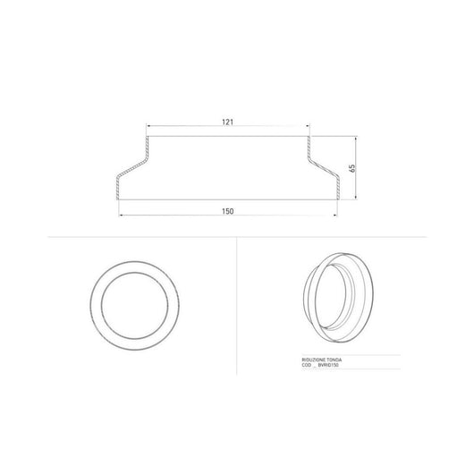 Riduzione tonda da 150 mm a 125 mm per tubo aspirazione cappa BVRID150