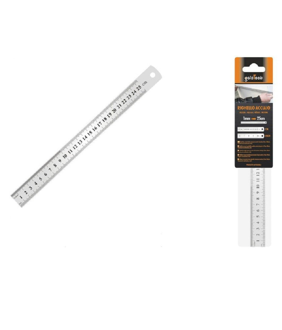 Righello Metro In Acciaio Inox Metallo 1 Mm A 25 Cm Riga Segnatura Cm Inch 97763         