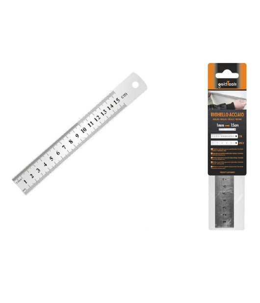 Righello Metro In Acciaio Inox Metallo 1mm A 15cm Riga Segnatura Cm Inch 97761         