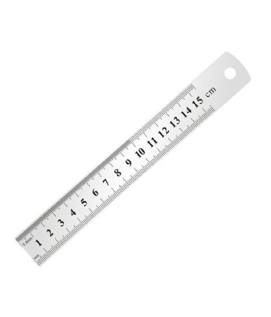 Righello Metro In Acciaio Inox Metallo 1mm A 15cm Riga Segnatura Cm Inch 97761         