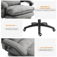 Sedia da Ufficio Imbottita con 6 Punti Massaggianti, Altezza Regolabile e Rotelle, 70x62x120-130 cm, Grigio