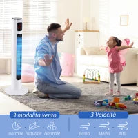 Ventilatore a Torre 45W a 3 Modalità e 3 Velocità con Timer da 12h, in ABS, Ø32 x 96A cm, Nero e Bianco