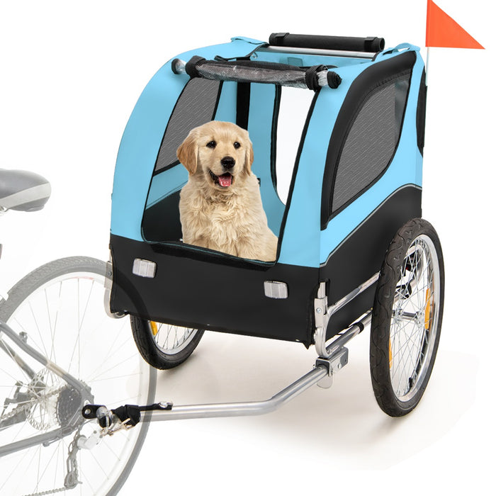 Rimorchio bici per animali domestici con ruote 50cm tettuccio apribile, Rimorchio per bicicletta per cani Blu-Giochi e accessori per cani