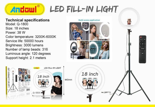 RING ANELLO LED LUMINOSO CON STAFFA E TELECOMANDO PER SMARTPHONE FOTO SET - ANDOWL