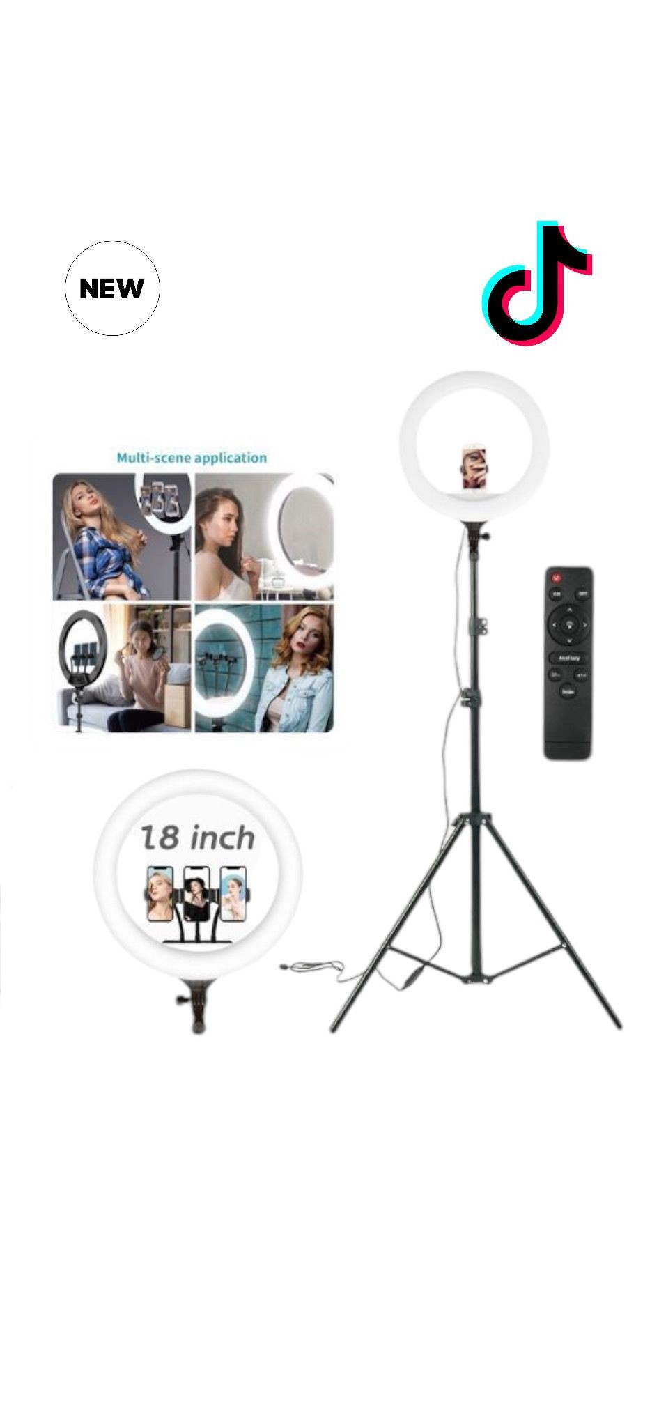 RING ANELLO LED LUMINOSO CON STAFFA E TELECOMANDO PER SMARTPHONE FOTO SET - ANDOWL
