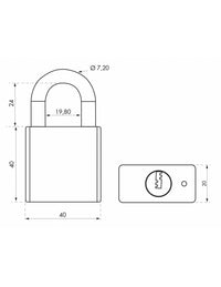 Lucchetto a chiave Rinox, 40 mm, acciaio inossidabile, esterno, arco in acciaio INOX, 4 chiavi - THIRARD