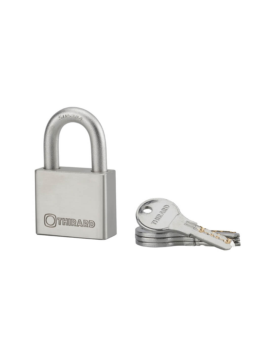Lucchetto a chiave Rinox, 50 mm, acciaio inossidabile, esterno, arco in acciaio INOX, 4 chiavi - THIRARD