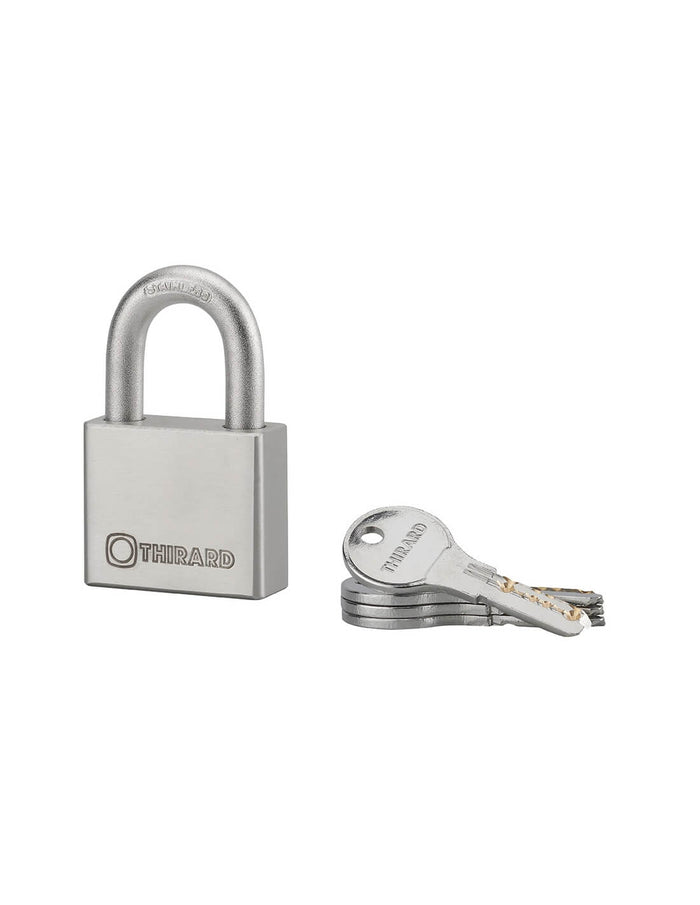 Lucchetto a chiave Rinox, 50 mm, acciaio inossidabile, esterno, arco in acciaio INOX, 4 chiavi - THIRARD