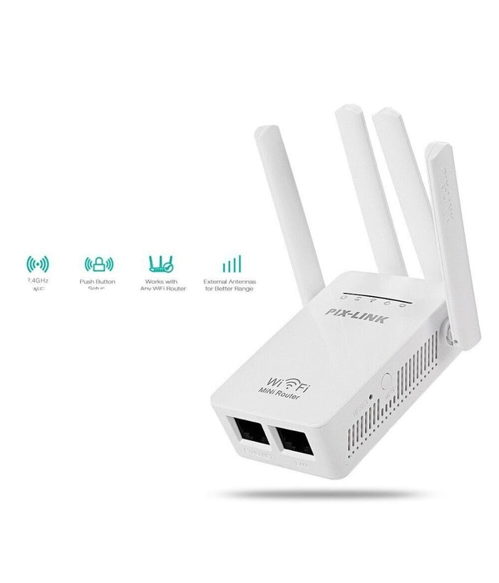 Ripetitore Del Segnale Wireless Con 4 Antenne 2 Porte Wifi Range Extender Router         