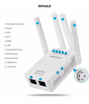 Ripetitore Del Segnale Wireless Con 4 Antenne 2 Porte Wifi Range Extender Router         