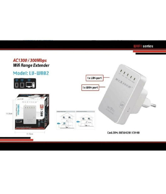 Ripetitore Segnale Wireless Wifi Amplificatore Range Extender Lan Maxtech Lv-wr02         