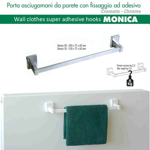 Pika' porta asciugamani 45 centimetri monica fissaggio adesivo metallo cromato