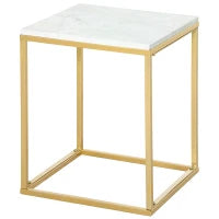 Tavolino da Caffè per Casa e Giardino in Metallo con Effetto Marmo, 40x40x50cm, Oro