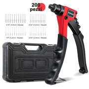 Rivettatrice manuale con 200 rivetti 4,8mm 4mm 3,2mm 2,4mm, Pistola per rivetti a pressione con custodia-Utensili professionali