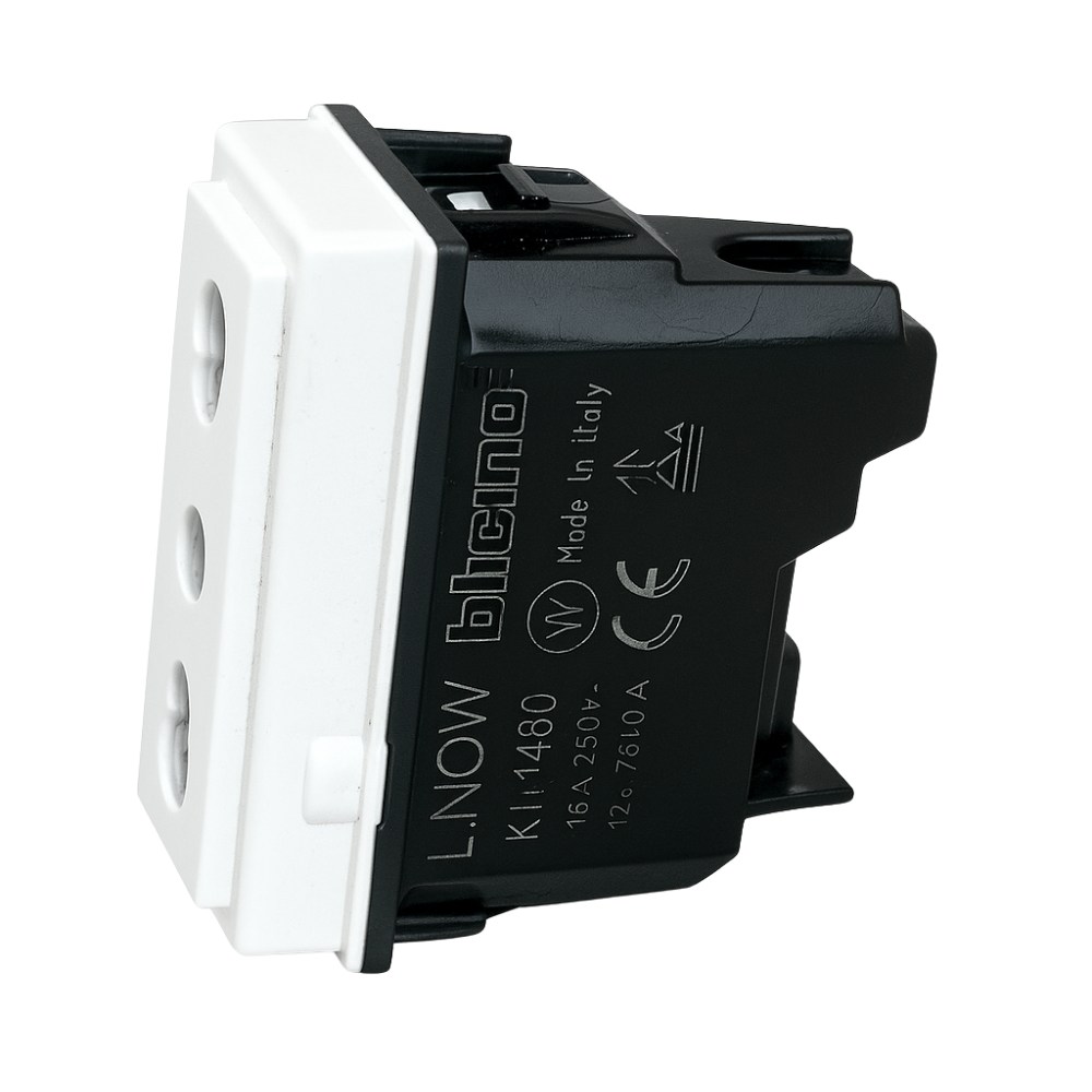 Bticino living now presa 2p+t 16a 250v 1 modulo con alveoli schermati *** colore bianco, confezione 1
