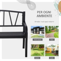 Panchina da Giardino in Metallo Nero Impermeabile, Panca da Esterno in Ferro 2 Posti, 128x56x86cm
