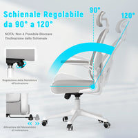 Sedia ufficio ergonomica - RATTANTREE  - Sedie da scrivania con Supporto Lombare e Poggiatesta Regolabile - Grigio