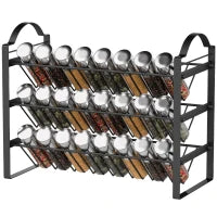 Portaspezie da Cucina a 3 Livelli, Organizer Salvaspazio con Ripiani Inclinati in Metallo, Nero