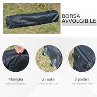 Gazebo Pieghevole 3x3m da Giardino ed Esterno in Metallo e Tessuto Oxford Blu con Borsa da Viaggio e Gambe Regolabile 3 Livelli