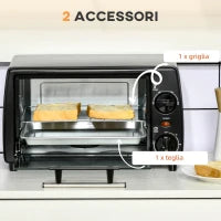 Fornetto Elettrico 10L da 750W con Temperatura Regolabile e Timer, 36.5x26x22 cm, Nero