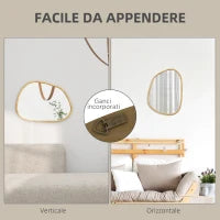 Specchio da Parete Moderno con Bordi Irregolari e Cornice in Legno per Camera e Ingresso, 70x50cm