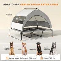 Lettino per Cani con Copertura a 3 Lati Rimovibile, in Poliestere e Acciaio, 122x92x94 cm, Grigio Chiaro e Nero