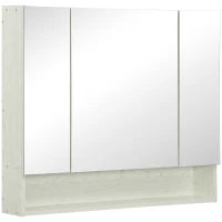 kleankin Armadietto con Specchio a 4 Sezioni con Ripiani Regolabili, Specchiera Bagno in Legno e Vetro, 90x15x75 cm, Bianco