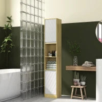 Mobile Colonna Bagno Salvaspazio in Legno con 2 Armadietti e Ripiani, 30x24x170 cm, Rovere e Bianco
