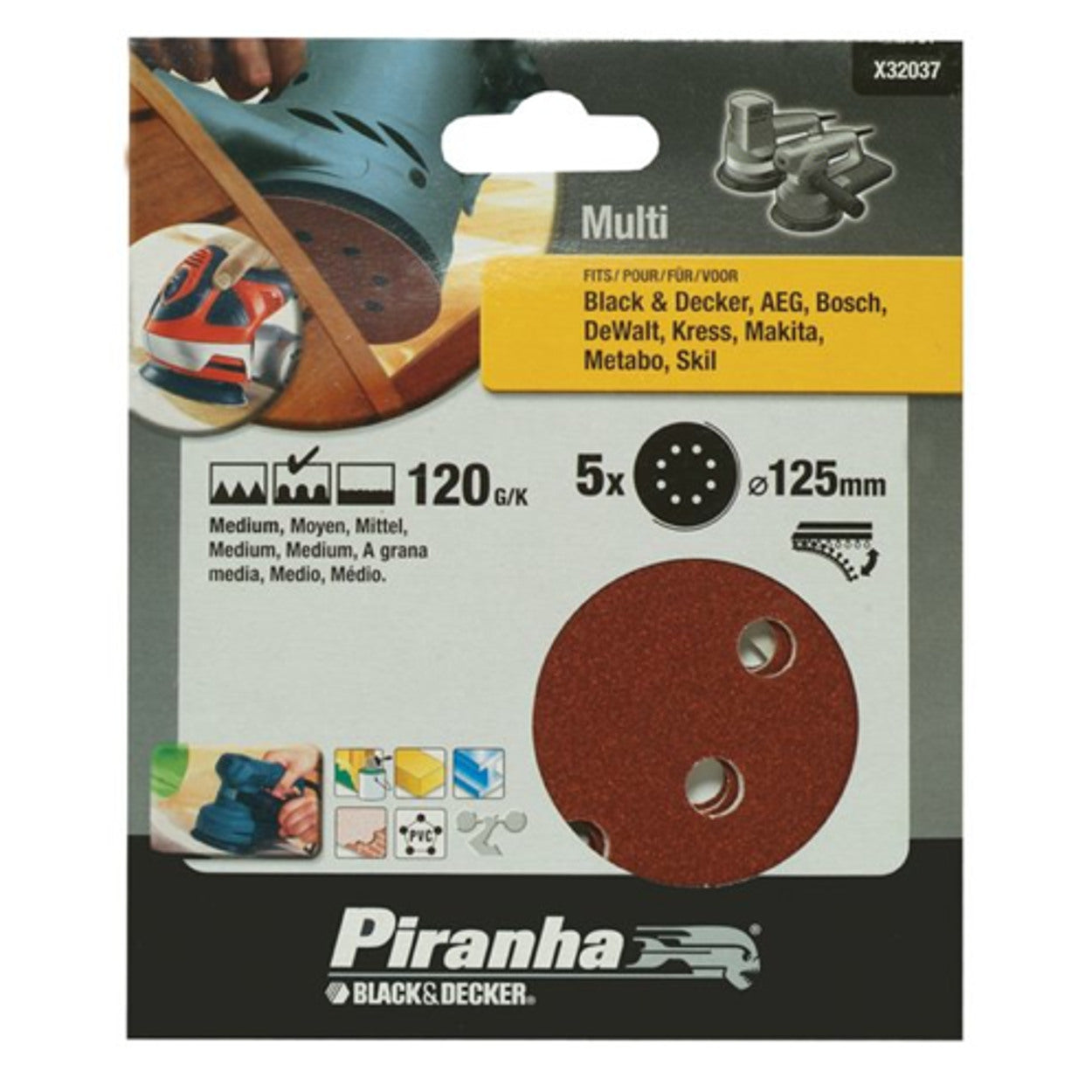 Black+decker5 dischi abrasivi rotorbitale grana 120 125 mm x32037