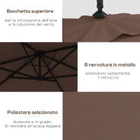 Ombrellone da Giardino Decentrato con Base a Croce e Apertura a Manovella, 294x193cm, Marrone