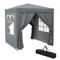 Gazebo da Giardino Pieghevole Pop-up 2 x 2 m con 4 Pareti Laterali Rimovibili, 2 Finestre, Sacca per il Trasporto, Grigio