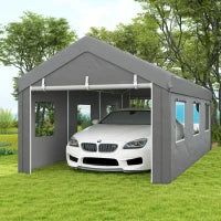 Tenda per Auto 6L x 2,95l x 2,78H m in Acciaio Zincato e PE ad Alta Densità 160 g/m² con 2 Porte Avvolgibili e 6 Finestre, Grigio Chiaro