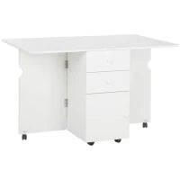 Tavolo da Cucina a Ribalta con 2 Cassetti e Armadietto ad Ante, in Truciolato, 120x80x75 cm, Bianco