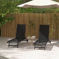 Set di 2 Lettini Prendisole in Alluminio e Textilene con Ruote, Schienale Reclinabile, Carico Max. 150 Kg, Nero