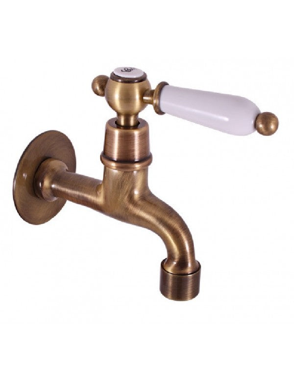 Rubinetto retrò da parete in bronzo con maniglia in ceramica