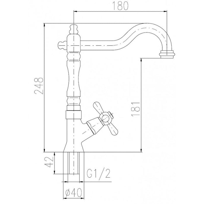 Rubinetto rubinetto in bronzo retrò con manico in ceramica