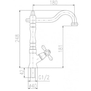 Rubinetto cromato retrò con maniglia in ceramica