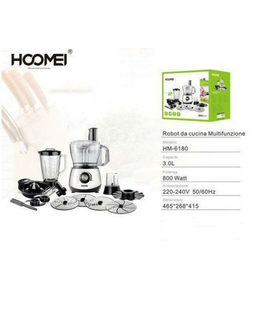 Robot Da Cucina Multifunzione In Abs E Acciaio Inox 800 Watt 3lt Hoomei Hm-6180         