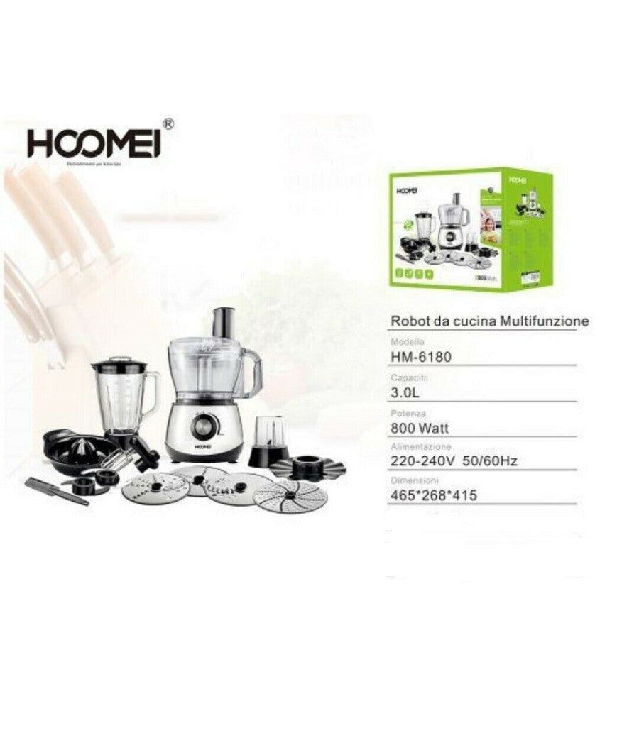 Robot Da Cucina Multifunzione In Abs E Acciaio Inox 800 Watt 3lt Hoomei Hm-6180         