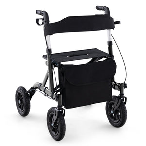 Rollator walker regolabile in altezza con seduta ruota pneumatica da 24 cm borsa portaoggetti, Rollator pieghevole Nero-Salute e bellezza