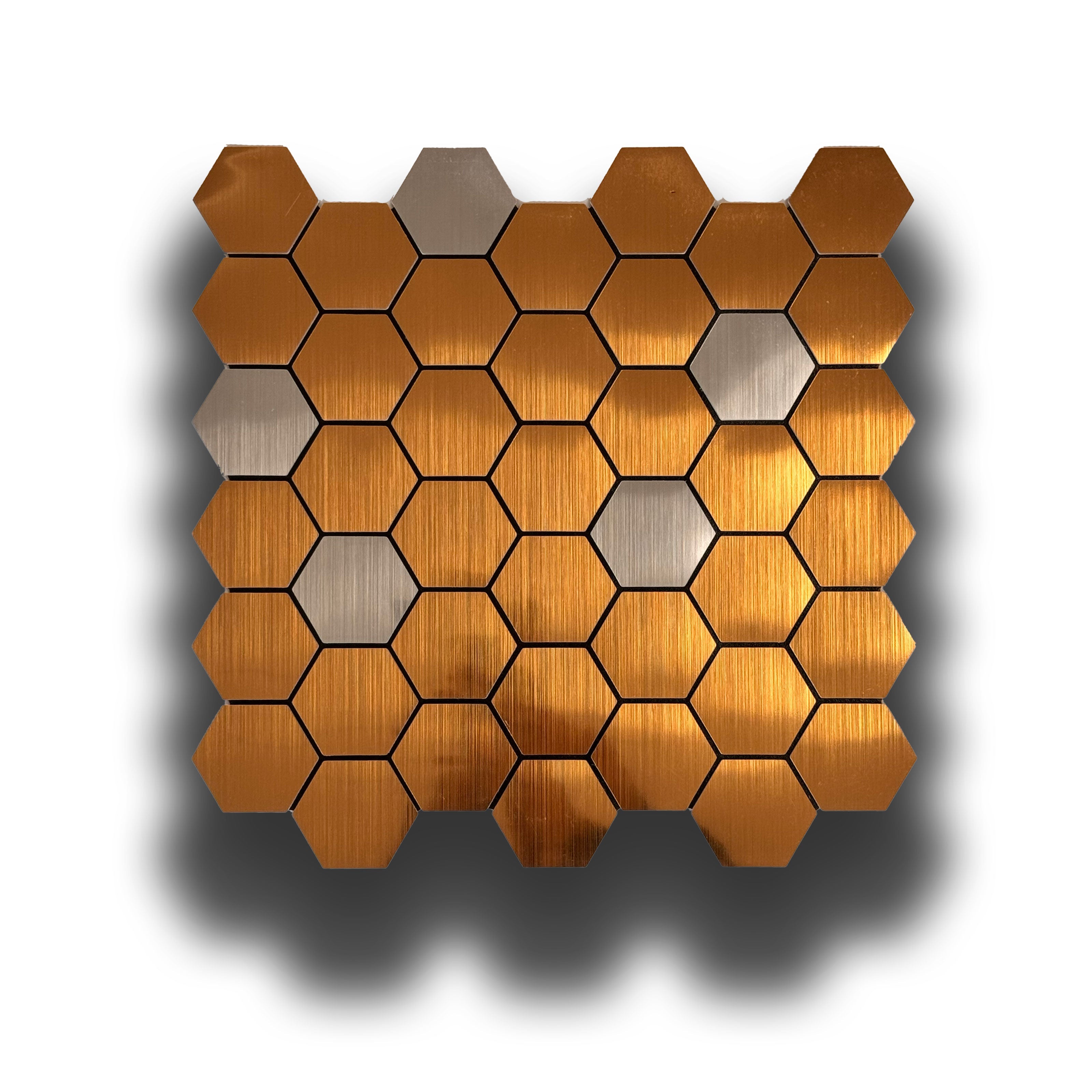 Piastrelle 3D Autoadesive in PET acustiche e isolanti 30x30cm (4mm spessore) ESAGONI ORO ARGENTO