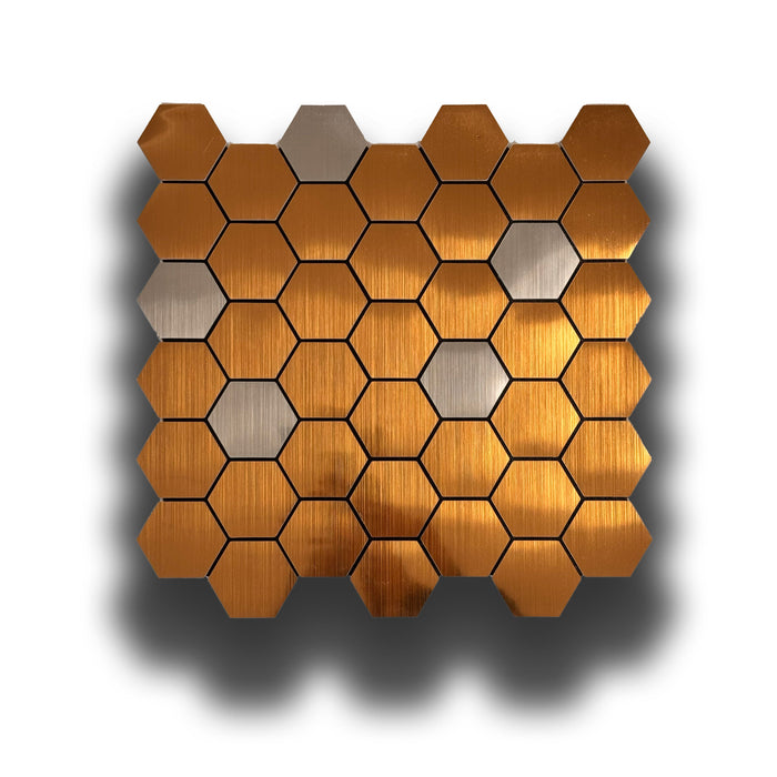 Piastrelle 3D Autoadesive in PET acustiche e isolanti 30x30cm (4mm spessore) ESAGONI ORO ARGENTO