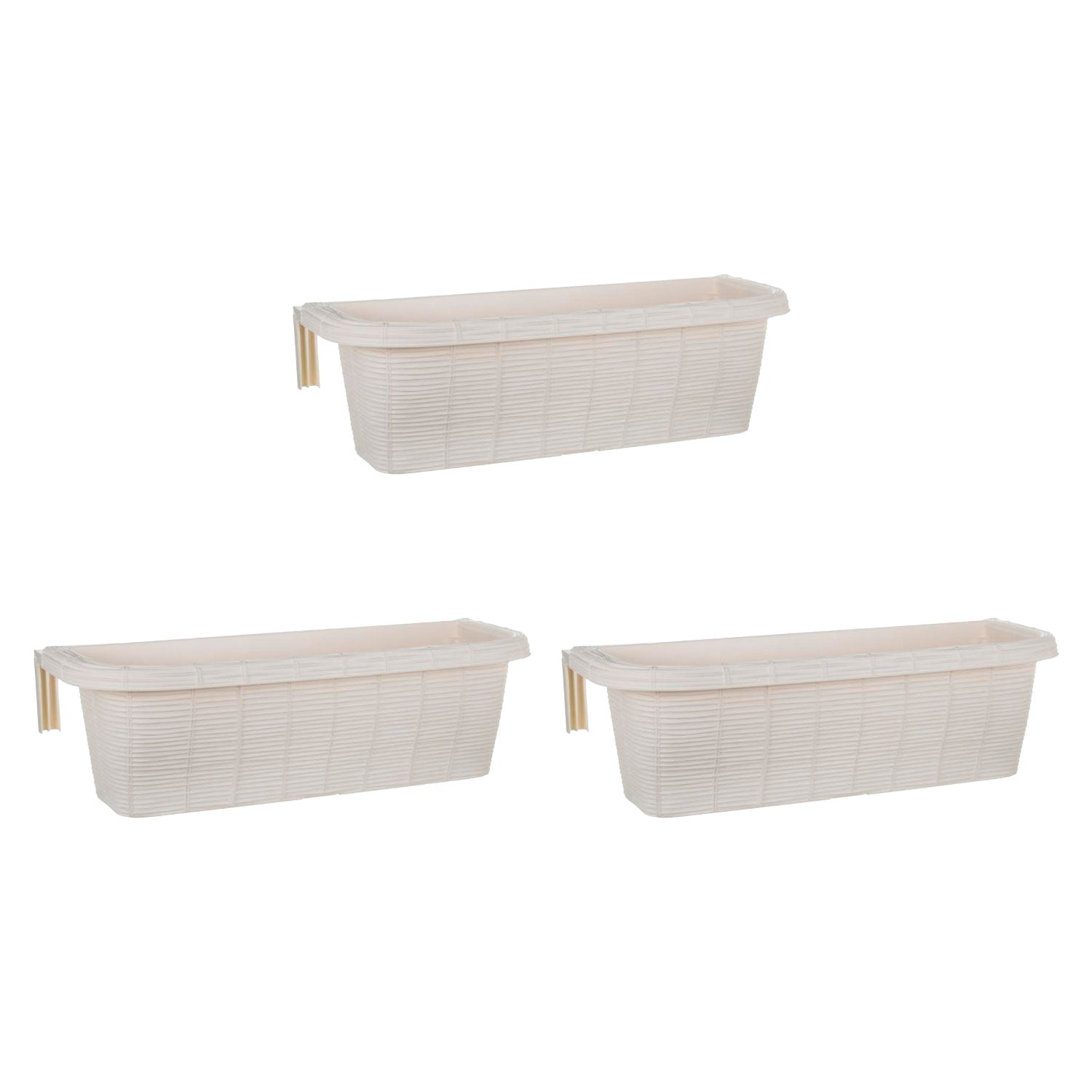 Rondine 60 - set di 3 balconiere intrecciate da 60cm con agganci regolabili e riserva d'acqua Panna