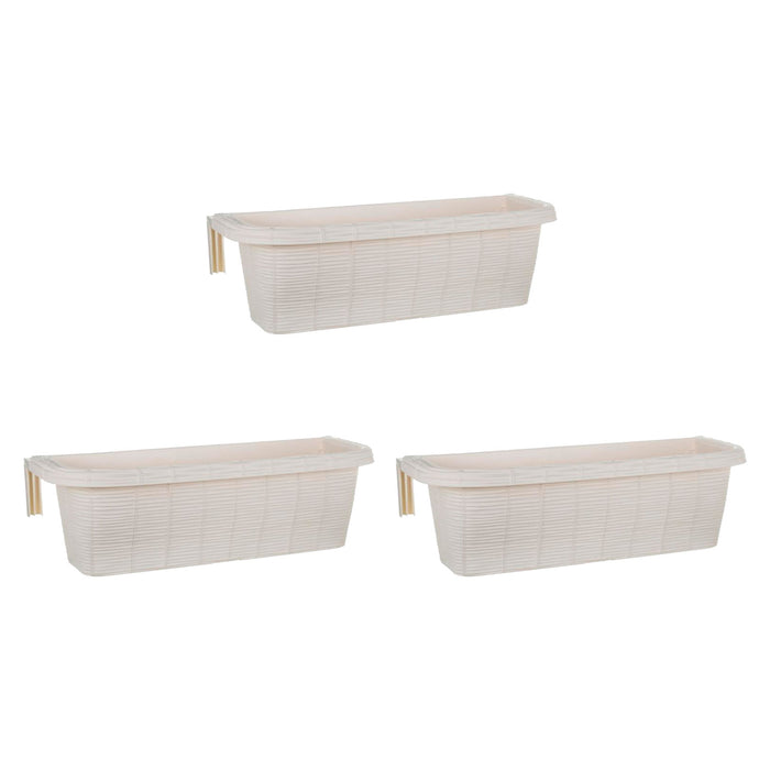 Rondine 60 - set di 3 balconiere intrecciate da 60cm con agganci regolabili e riserva d'acqua Panna