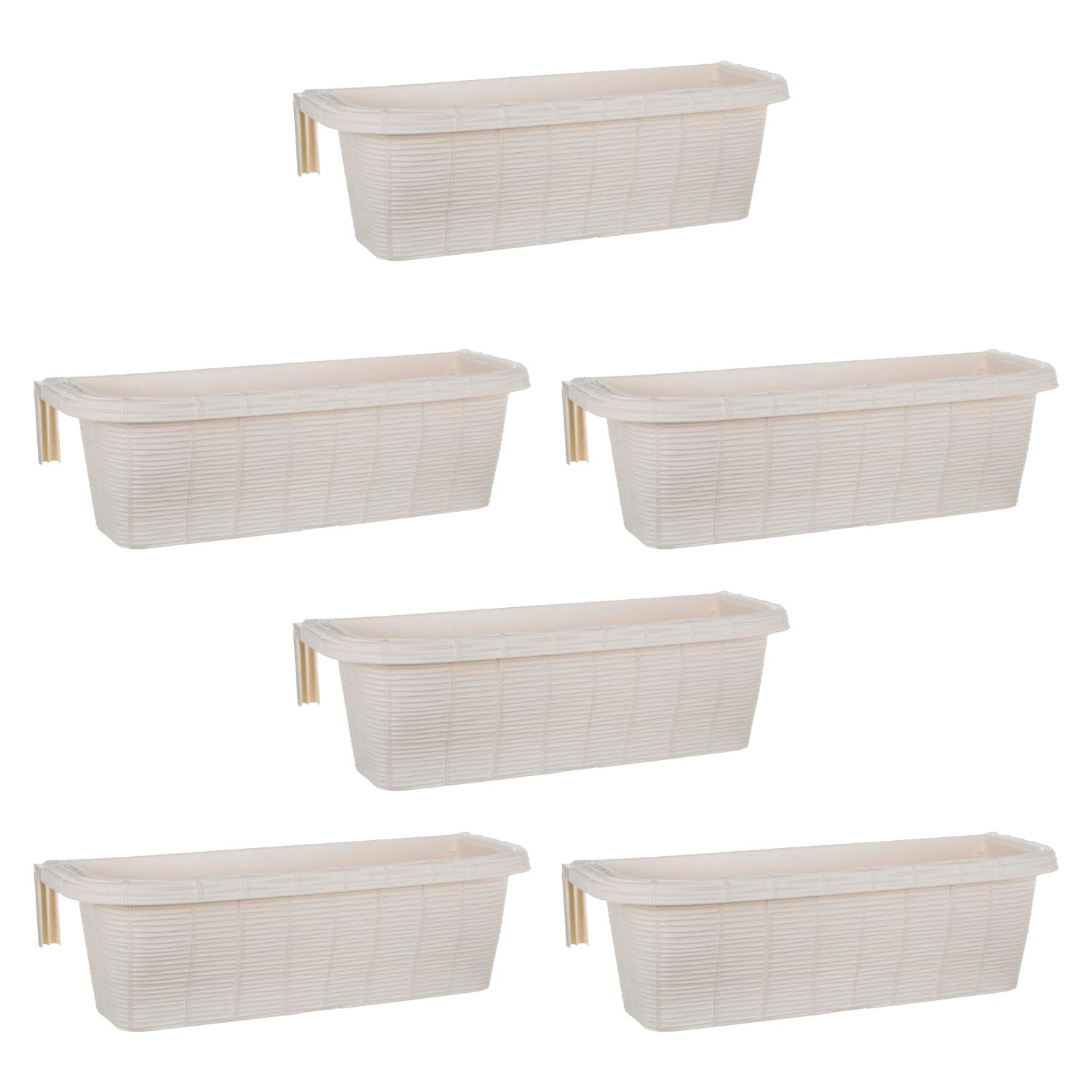 Rondine 60 - set di 6 balconiere intrecciate da 60cm con agganci regolabili e riserva d'acqua Panna