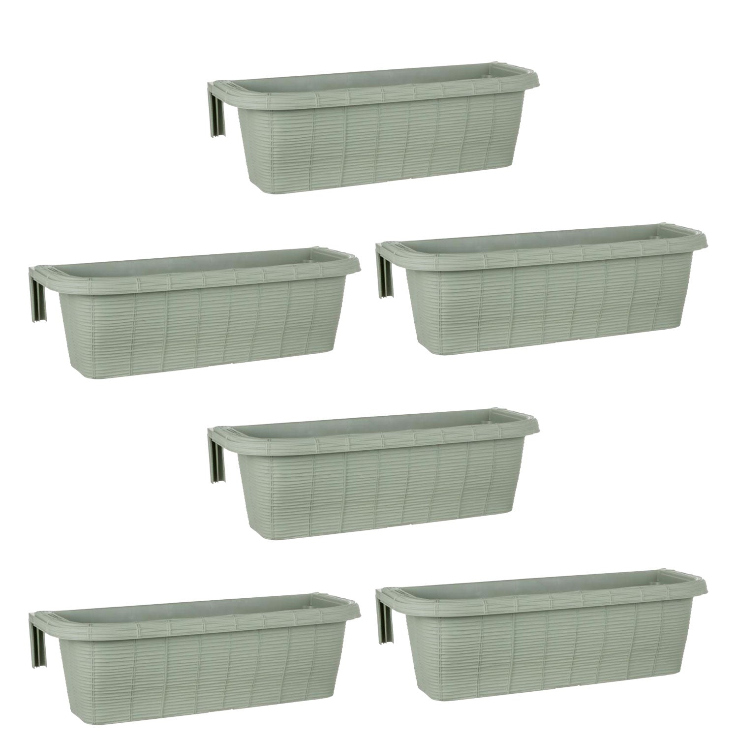 Rondine 60 - set di 6 balconiere intrecciate da 60cm con agganci regolabili e riserva d'acqua Salvia